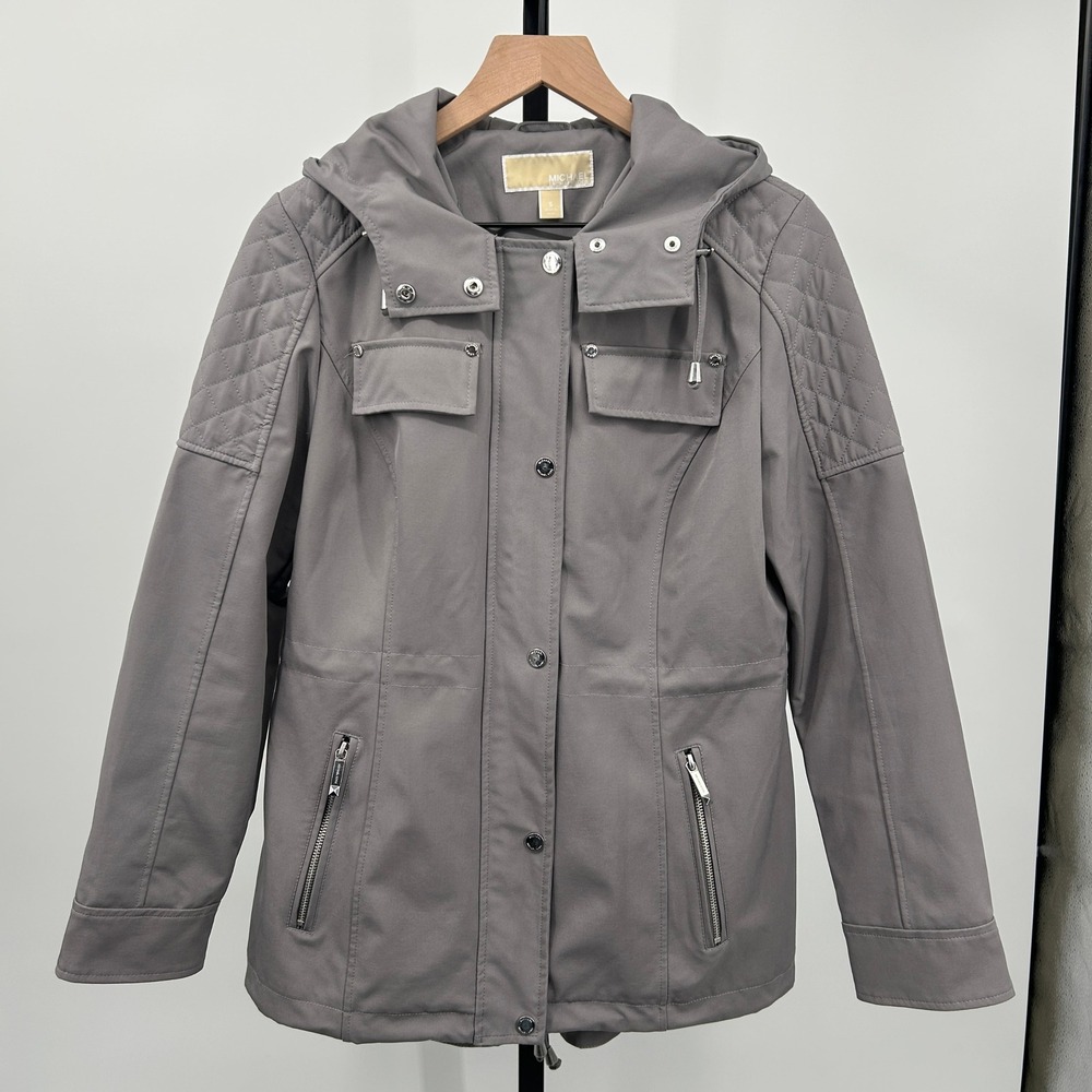 Michael Michael Kors Anorak Grey‎ Hooded Full Zip Rain Jacket Small